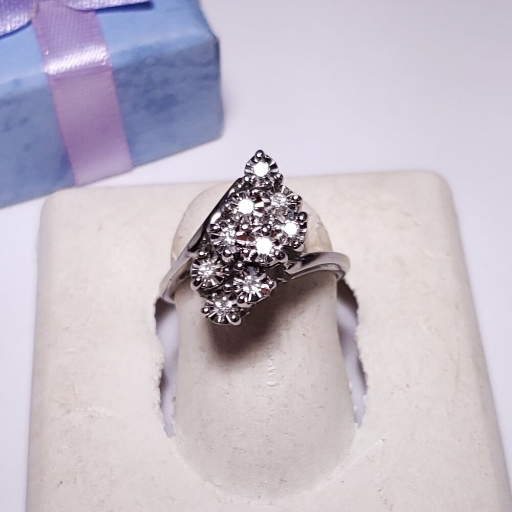 Estate .18ctw Natural Rd Diamond Starburst 14Kt White Gold Waterfall Ring #24137